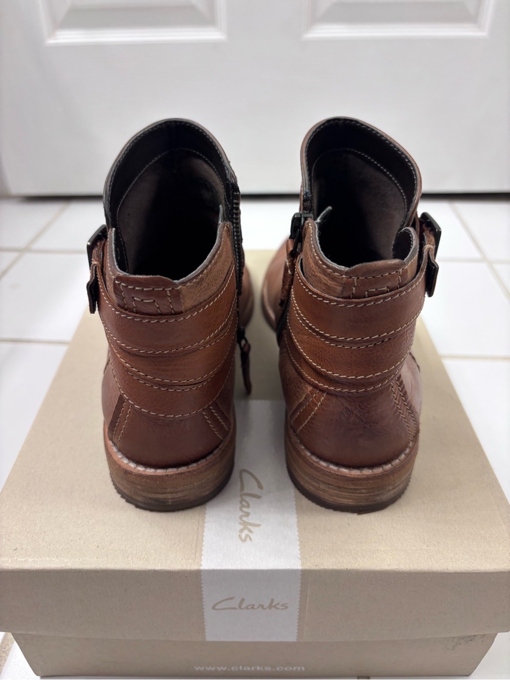 Clarks Tan Leather Ankle Booties with Buckle Strap - Picture 7 of 11